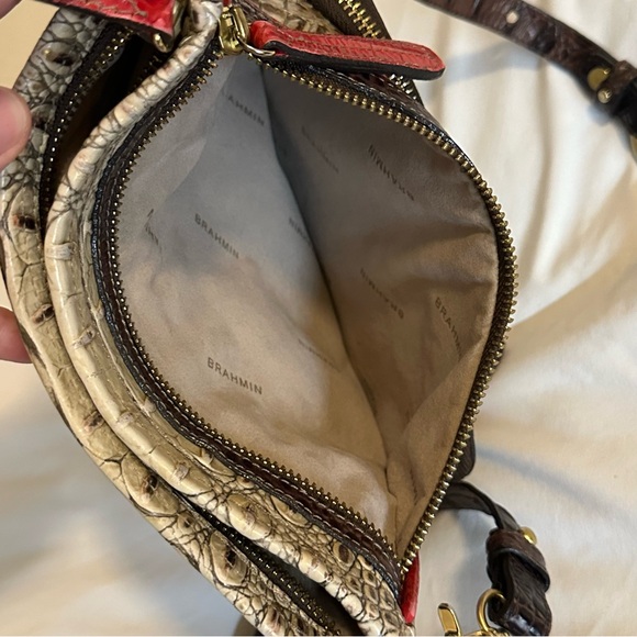 BRAHMIN Chic Brown Cream and Red Crocodile Crossbody - Picture 10 of 11